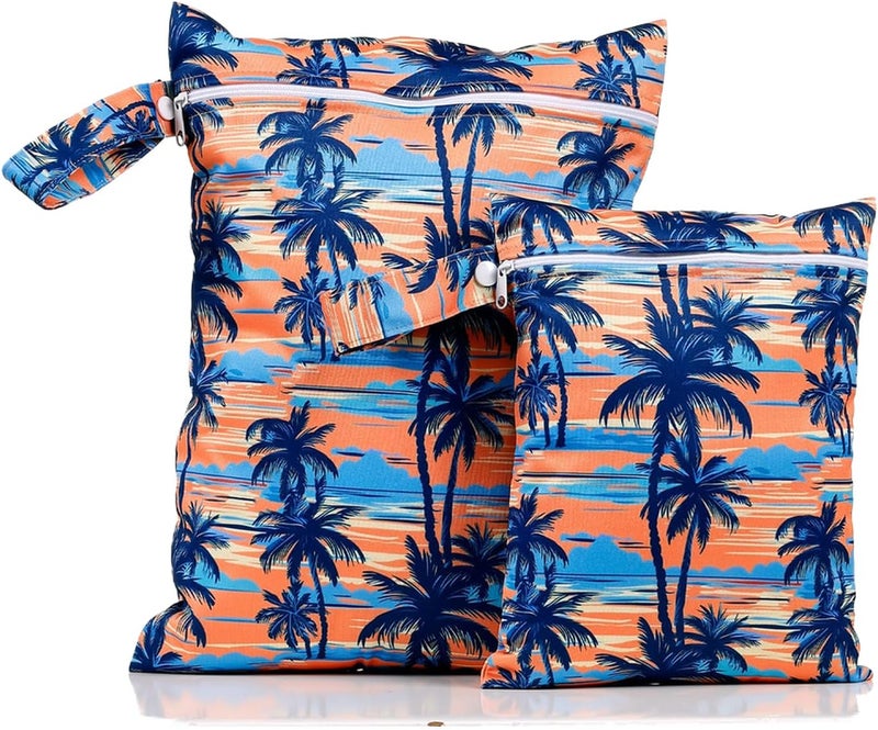 CoolaPeach 2 Pcs Wet Bags Waterproof Reusable Zippered Pocket Cloth Diaper Bag for Travel Beach Pool Swim, Baby Diapers,Gym Yoga Wet Clothes,Swimsuit,water wipes (Coconut tree) - Image 1